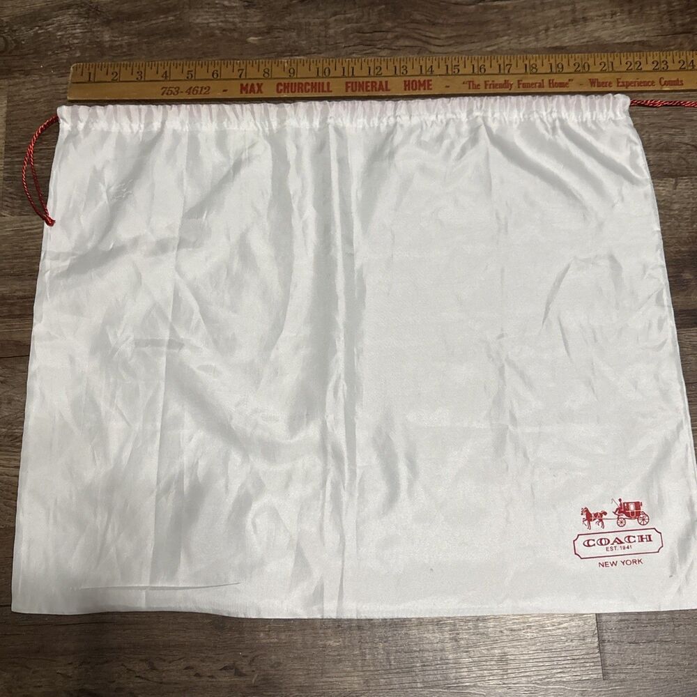 Coach drawstring Satin dust bag 22x19” Horse & Carriage White Red